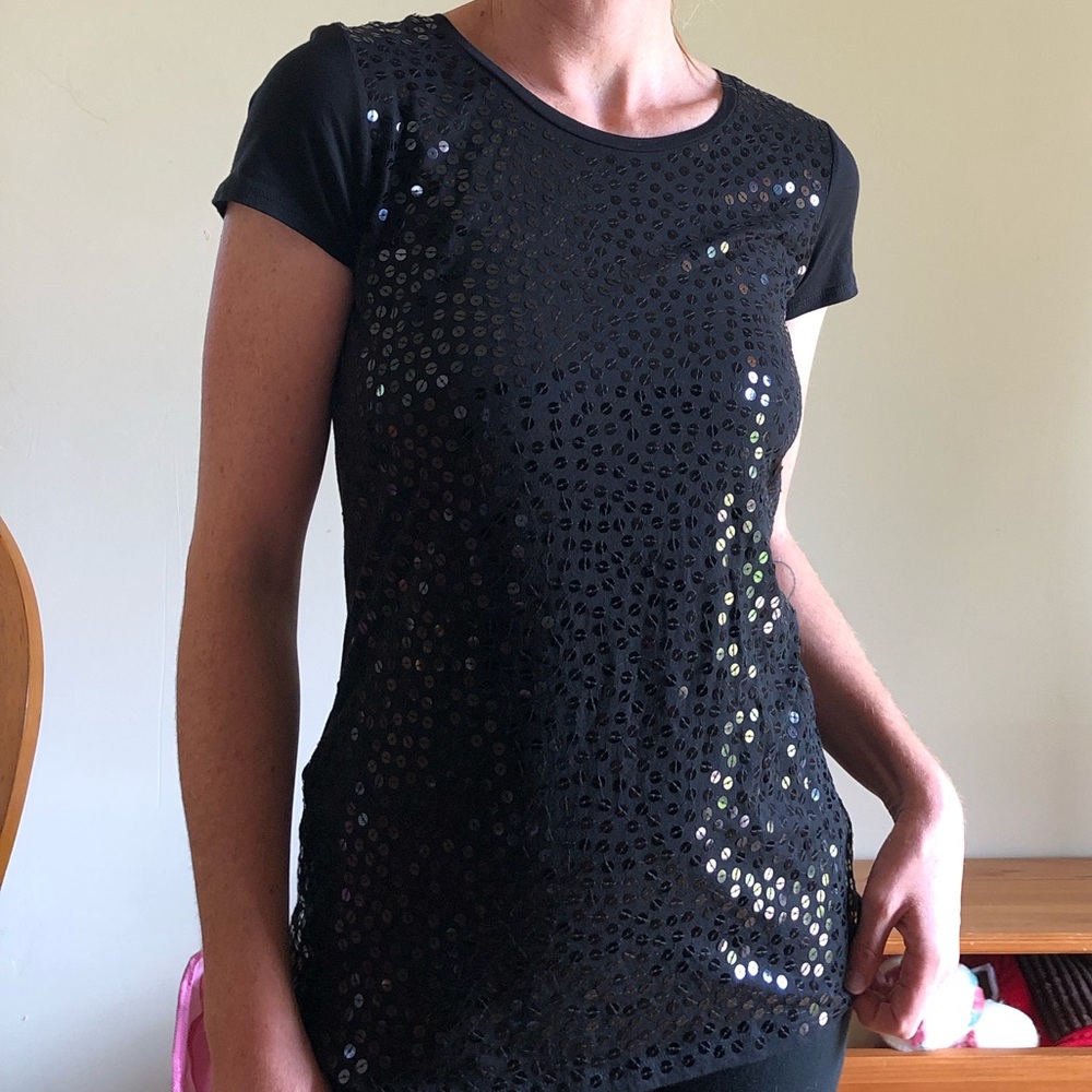 Dknyc Basic Black Sequin Tee Nwot - image 5
